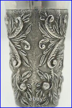 Mexican Artisan Sterling Silver Cup or Vase Hand Wrought w Figural Marked Ortega