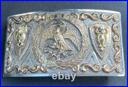 Mexican Solid Sterling Silver 925 14K Gold Belt Buckle Marked FZR