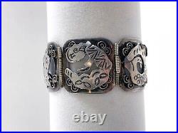 Mexico Shadowbox Aztec Glyph 925 Sterling Silver Panel Cuff Bracelet JE mark