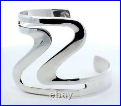 Modernist Sterling Silver Z Shaped Cuff Bracelet Marked Mexico 28.5 Grams