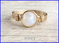 Moonstone ringSterling Silver14k yellow goldwire wrapped ringfineSJR0555