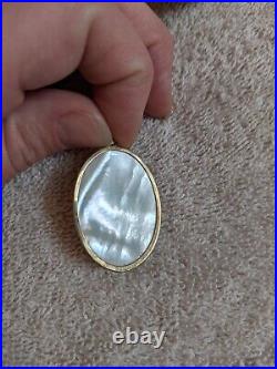 Mother of Pearl Pendant Marked 14kt Gold Over Sterling Silver with Flowers