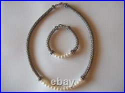 Mother's Day Sterling Silver Genuine Pearls Necklace & Bracelet Set 925 Marked