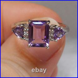 NEW2 ct Amethyst Trio & Diamond Accents 925 Sterling Silver Ring Size 7