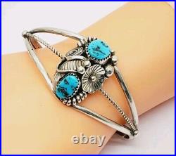 Native American Marked Sterling Silver Turquoise Split Shank Cuff Bracelet (26)