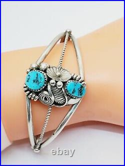 Native American Marked Sterling Silver Turquoise Split Shank Cuff Bracelet (26)