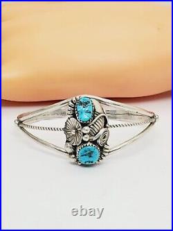 Native American Marked Sterling Silver Turquoise Split Shank Cuff Bracelet (26)