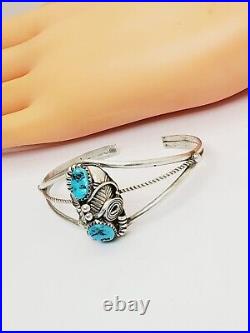 Native American Marked Sterling Silver Turquoise Split Shank Cuff Bracelet (26)