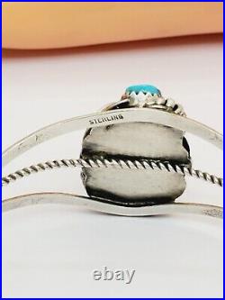 Native American Marked Sterling Silver Turquoise Split Shank Cuff Bracelet (26)