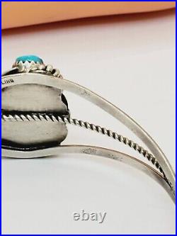 Native American Marked Sterling Silver Turquoise Split Shank Cuff Bracelet (26)