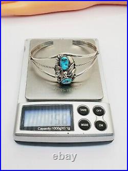 Native American Marked Sterling Silver Turquoise Split Shank Cuff Bracelet (26)