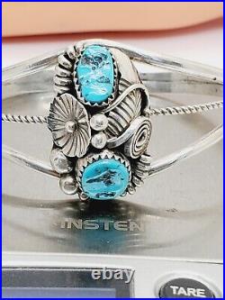 Native American Marked Sterling Silver Turquoise Split Shank Cuff Bracelet (26)