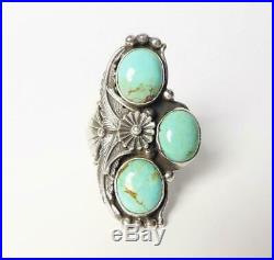 Native American Navajo Mark Yazzie Large Sterling Silver Turquoise Ring Size 7