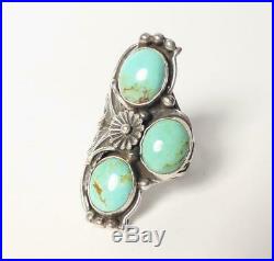 Native American Navajo Mark Yazzie Large Sterling Silver Turquoise Ring Size 7
