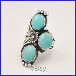 Native American Navajo Mark Yazzie Large Sterling Silver Turquoise Ring Size 7.5