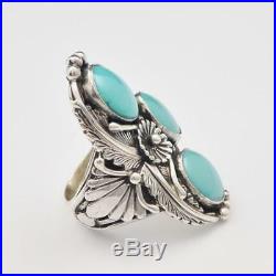 Native American Navajo Mark Yazzie Large Sterling Silver Turquoise Ring Size 7.5