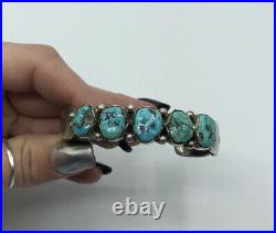 Native American Navajo Turquoise Sterling Silver Cuff Marked AL Bracelet#839
