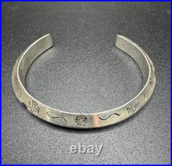 Native American Sterling Silver Cuff Bracelet Marked LESW