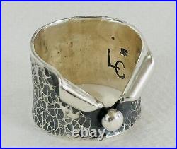 Native American Sterling Silver Floral Size 5 Hand Made Womens Ring Marked LC