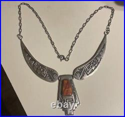 Native American Sterling silver necklace with coral marked CC sterling