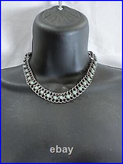 Native American Zuni Sterling Silver Turquoise Choker Marked 925 Signed 51 Grams