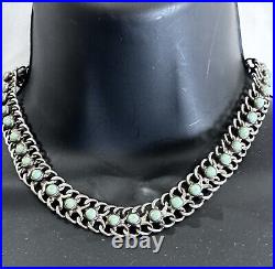 Native American Zuni Sterling Silver Turquoise Choker Marked 925 Signed 51 Grams