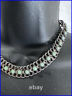 Native American Zuni Sterling Silver Turquoise Choker Marked 925 Signed 51 Grams