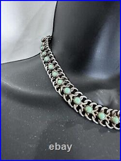 Native American Zuni Sterling Silver Turquoise Choker Marked 925 Signed 51 Grams