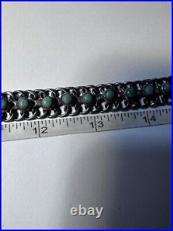 Native American Zuni Sterling Silver Turquoise Choker Marked 925 Signed 51 Grams