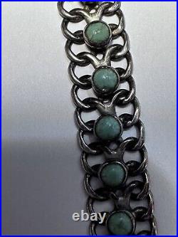 Native American Zuni Sterling Silver Turquoise Choker Marked 925 Signed 51 Grams