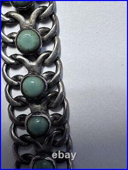 Native American Zuni Sterling Silver Turquoise Choker Marked 925 Signed 51 Grams