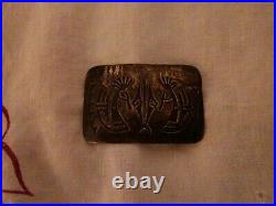 Native American belt buckle Kokopelli sterling silver Marked SG Sterling