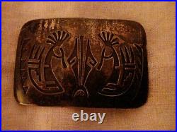 Native American belt buckle Kokopelli sterling silver Marked SG Sterling