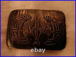 Native American belt buckle Kokopelli sterling silver Marked SG Sterling