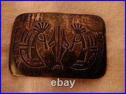 Native American belt buckle Kokopelli sterling silver Marked SG Sterling