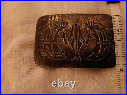 Native American belt buckle Kokopelli sterling silver Marked SG Sterling