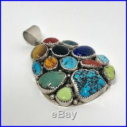 Natural Multi Stone Navajo Pendant 33g Sterling Silver Mark Yazzie Colorful Big