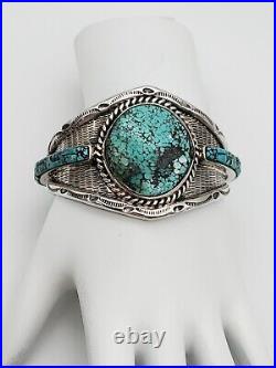 Navajo Artist Marked Drf Jr David Freeland Sterling Silver Turquoise Bracelet