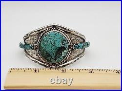 Navajo Artist Marked Drf Jr David Freeland Sterling Silver Turquoise Bracelet