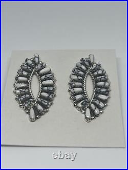 Navajo Handmade Sterling Silver And White Buffalo Earrings By Tina MARKED 300