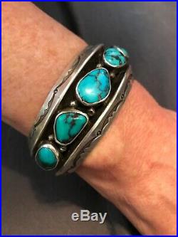Navajo Mark Chee Hallmarked 5 Stone Silver Bracelet-Heavy