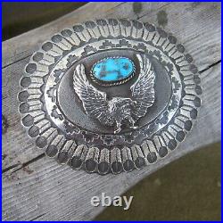 Navajo Native American H M Sterling Silver Marked Turquoise Belt Buckle