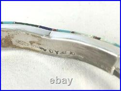 Navajo Native American Multi Stone Sterling Silver Cuff Bracelet Marked CY