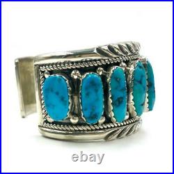 Navajo Native American Turquoise & Sterling Silver Cuff Signed Mark Yazzie