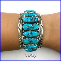 Navajo Native American Turquoise & Sterling Silver Cuff Signed Mark Yazzie