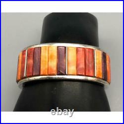 Navajo Native Marked T. F Red, Orange, Purple Spiny Oyster Sterling Silver Cuff
