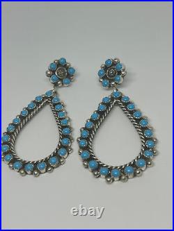 Navajo Sterling Silver And Kingman Turquoise Earrings By Christina MARKED 600