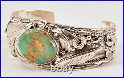 Navajo, Sterling Silver, Carico Lake Turquoise Cuff/Bracelet, Signed & marked