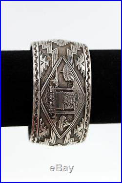 Navajo Sterling Silver Hand Stamped Storyteller Bracelet Marked