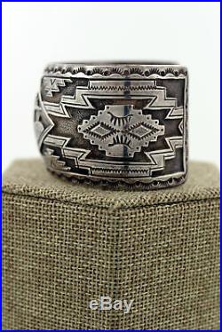 Navajo Sterling Silver Hand Stamped Storyteller Bracelet Marked